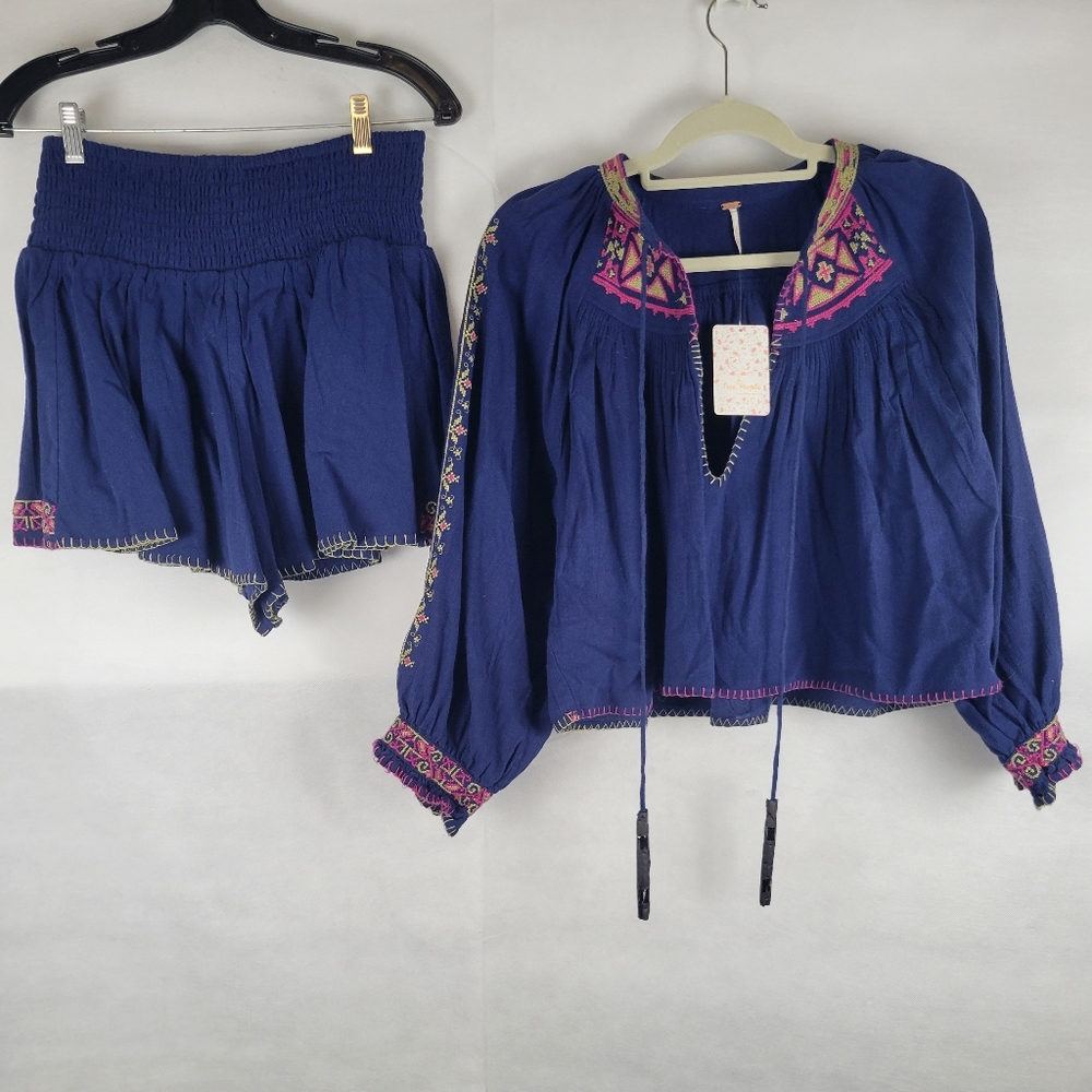 Free People Cherry Bomb embroidered shorts set sz Large NWT